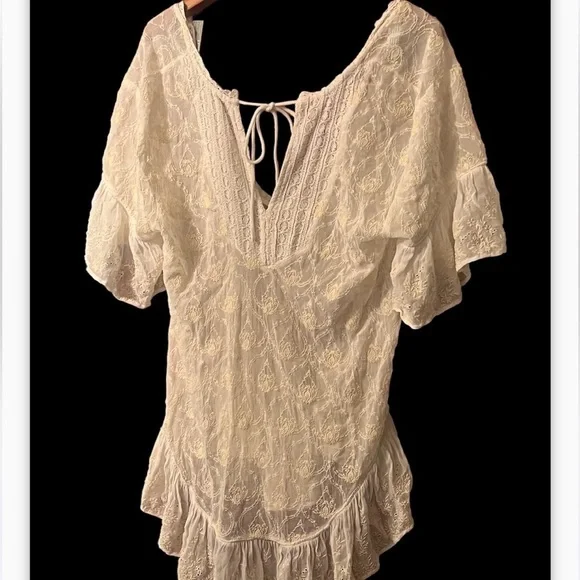Anthropolgie silky lace embroidery top Sz XS cover up mini dress - Picture 5 of 9